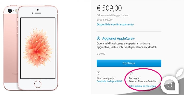 iphone se tempi di consegna