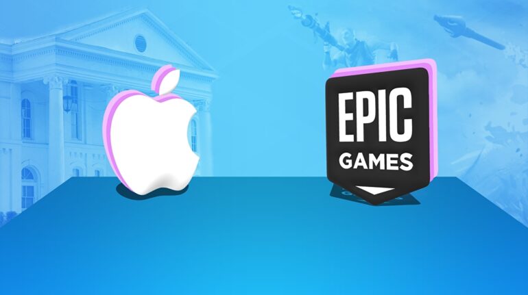 The logos of Apple and Epic Games