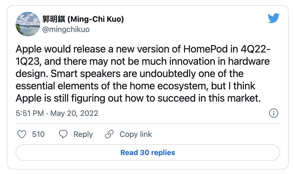 Ming-Chi Kuo HomePod 2022-2023