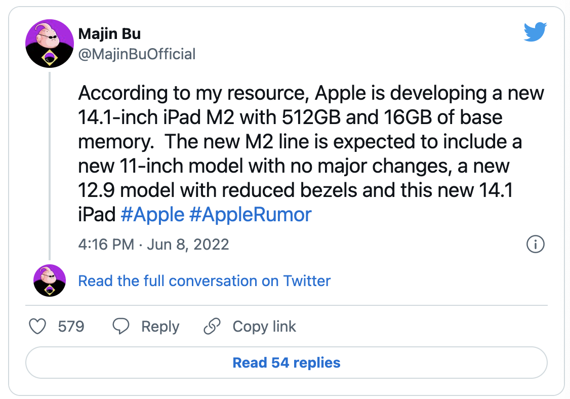 iPad Pro 2023 rumor Majin Bu